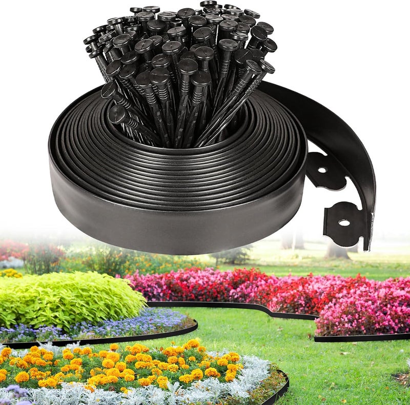 JERIA 2 Inch Tall 33 FT Garden Edging Kit with 45pcs Spikes, Plastic Edging for Landscaping - Image 1